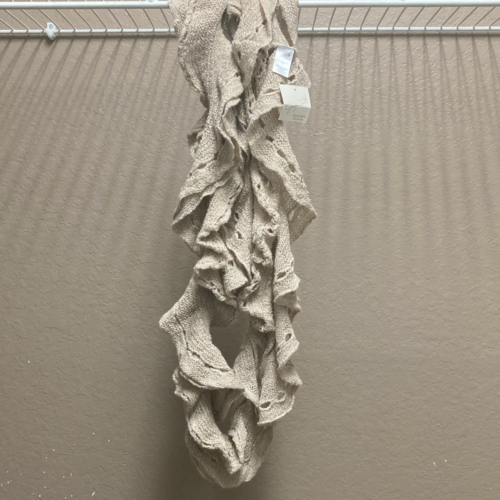 Jaclyn Smith Ruffled Knit Scarf in Light Brown